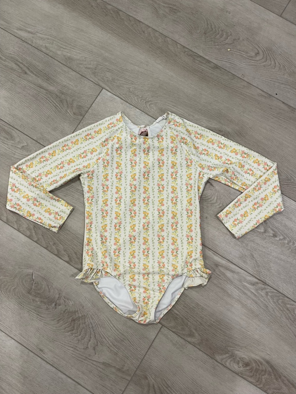 Minnow girls linear citrus rashguard one piece, size 11/12, EUC